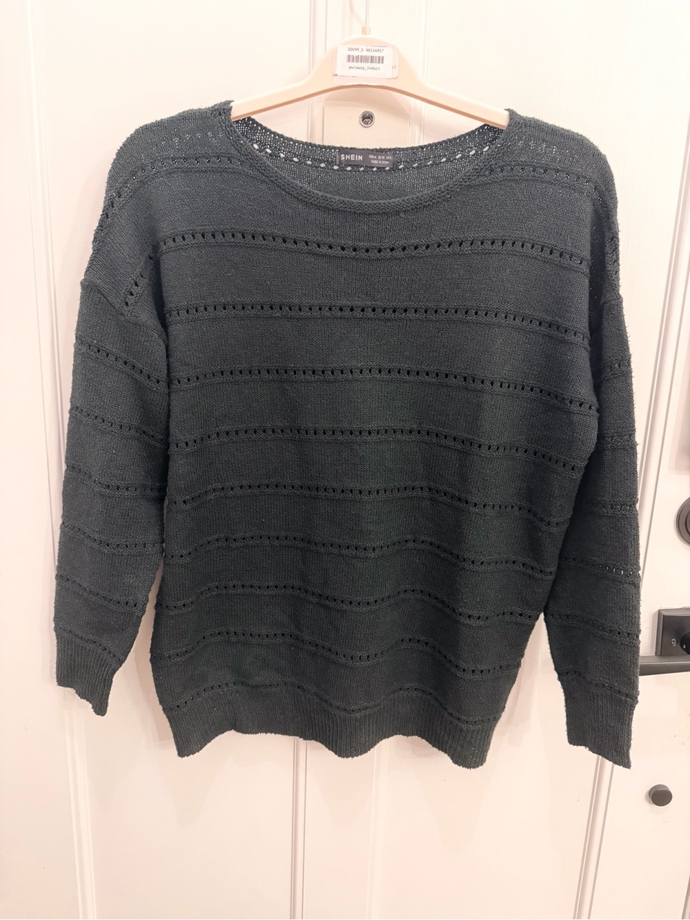 SHEIN Black Pointelle Open Knit Drop Shoulder Sweater - Size M